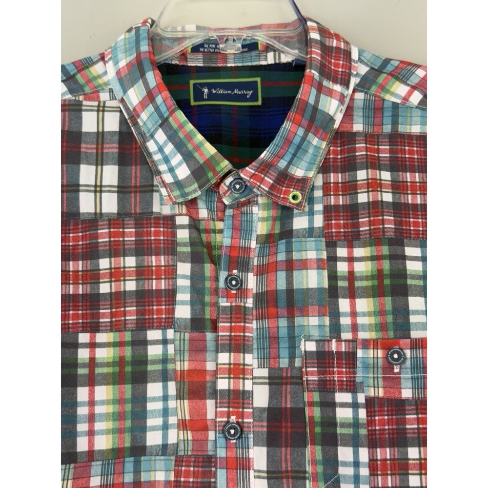 William Murray Plaid Patchwork Shirt Men's XL Short Sleeve Performance Stretch‎